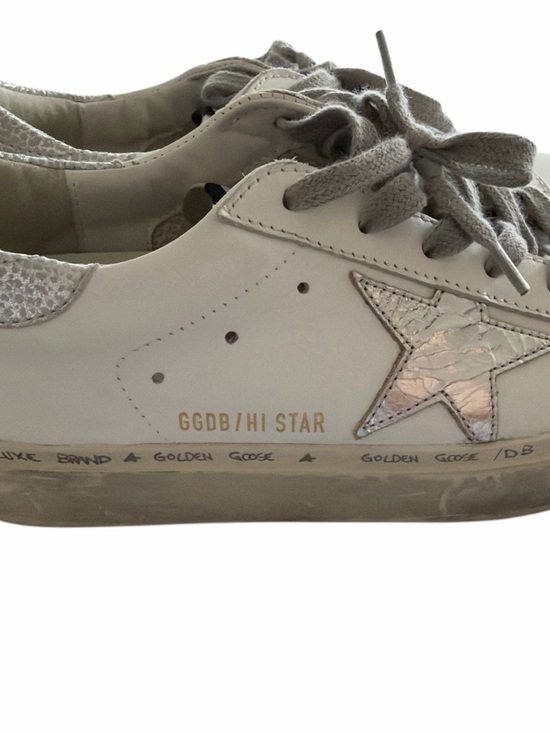 Golden Goose Shoes - Golden Goose Hi Star Leather Platform Sneakers Silver Cracked Silver Star